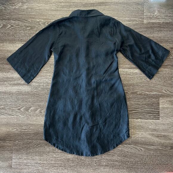 EUC Pampelone Mae Black Linen Utility Dress Sz Small Button Down 3/4 Sleeve Mini - Picture 7 of 16